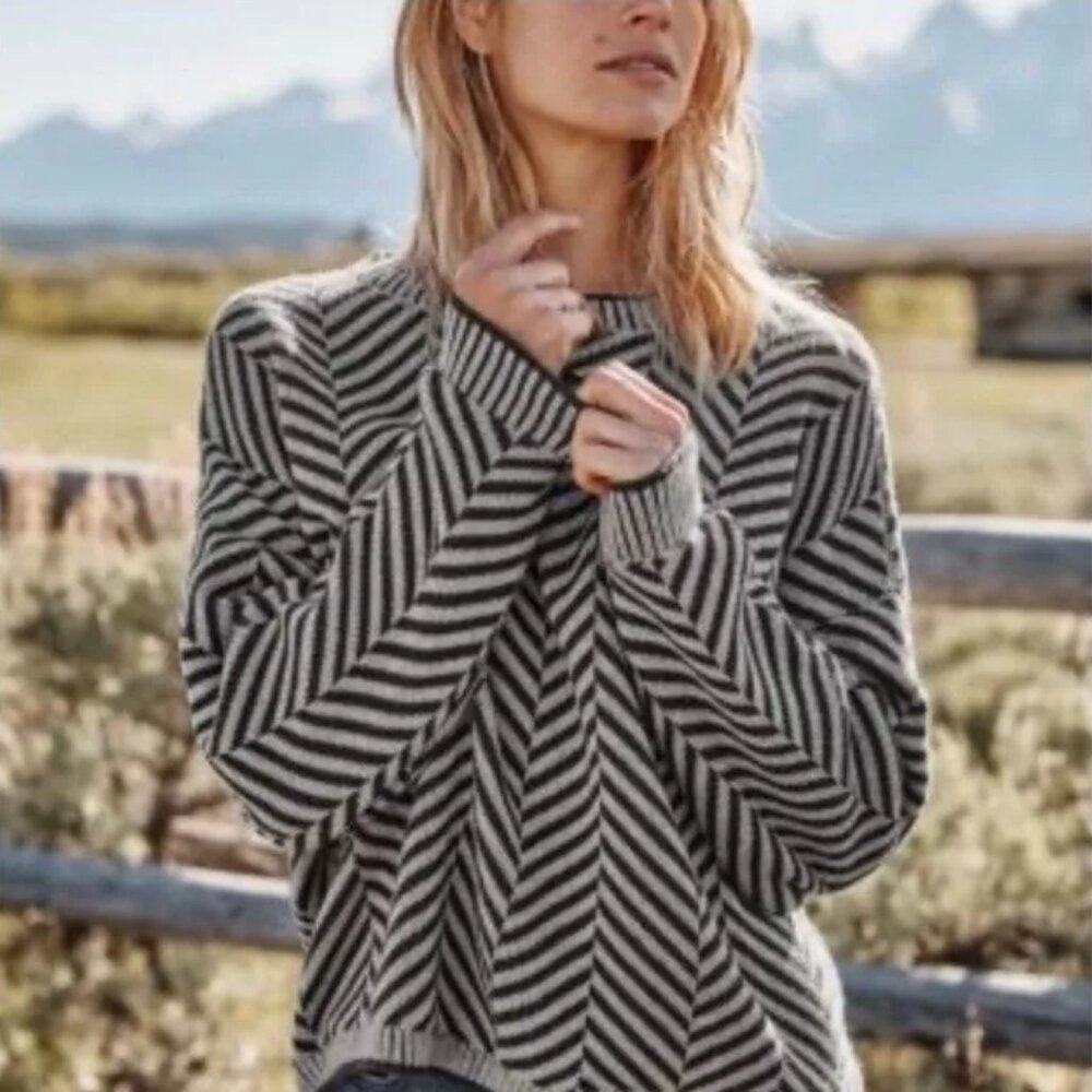 Garnet Hill Sweater S Pima Cotton Baby Alpaca Chevron Slouchy Drop Shoulder